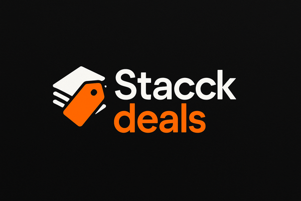 Website name Stacck deals , make logo , background colour is black